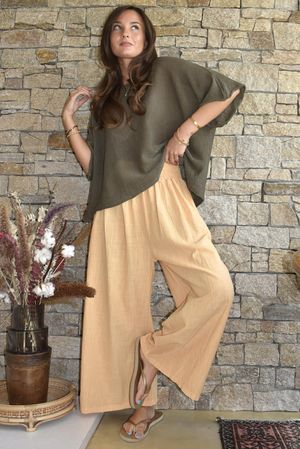 Frame Cotton Shirring Waist Wide Leg Pant Tuscan Sun